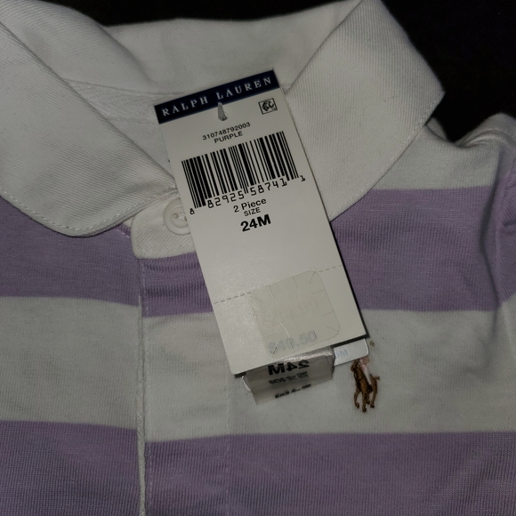 Polo by Ralph Lauren Purple and White Striped Diaper Cover Set - Picture 4 of 6
